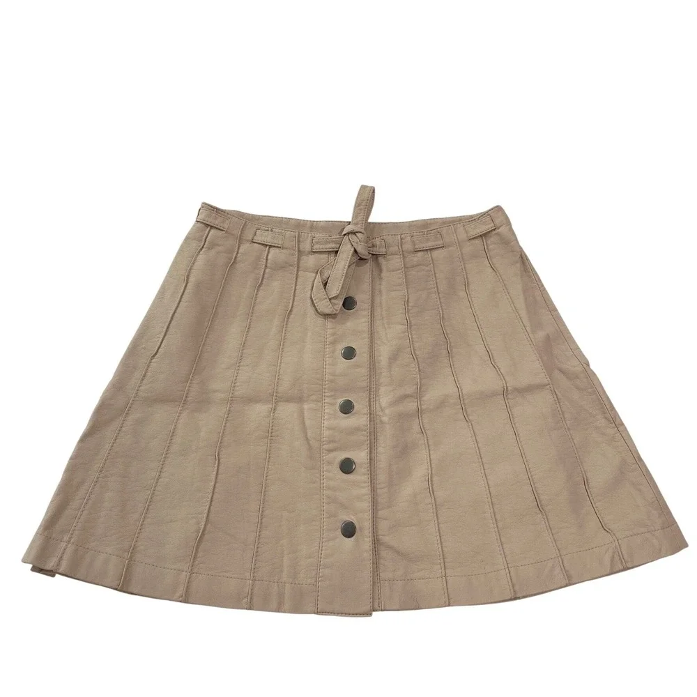 Free People Skirt Vegan Leather Beige Button Front A-Line Skirt Size 4 - Picture 2 of 9